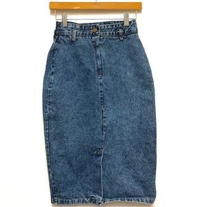 Vintage 80s Cristina Denim Midi Pencil Skirt Size 5 High Waist Stonewash USA